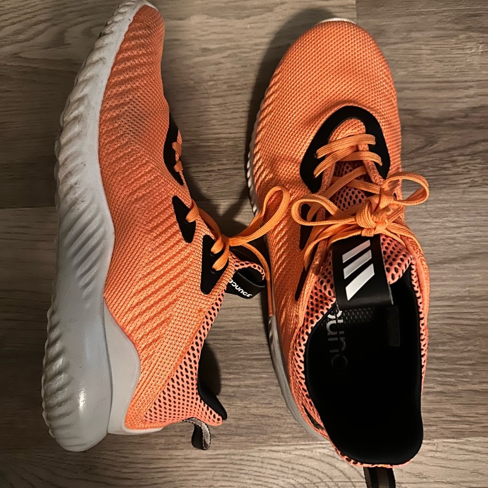 Orange Adidas bounce sneakers gently worn